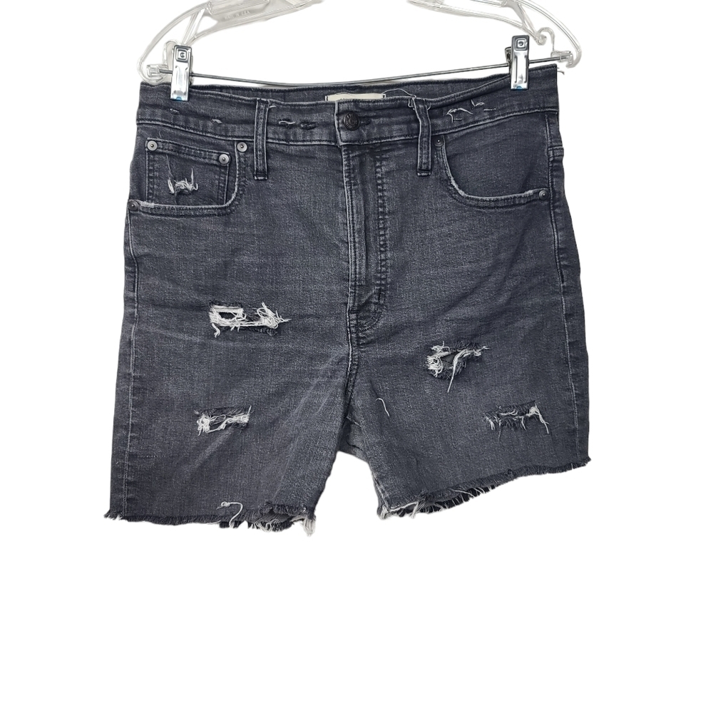 Madewell Dark Wash Black Custom Distressed High Rise Shorts 30